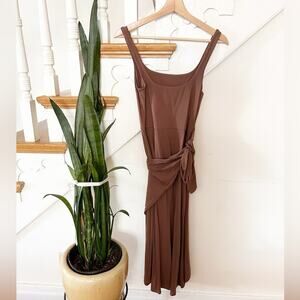 Aritzia Wilfred Jersey Side Tie Midi Dress Brown Sleeveless Square Neck Size S